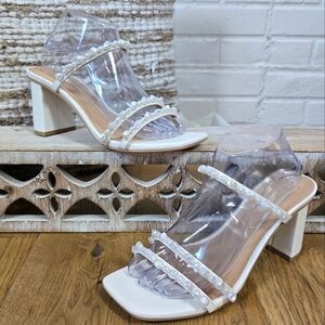 A New Day Elegant White Pearl-Embellished Heeled Sandal Size 10